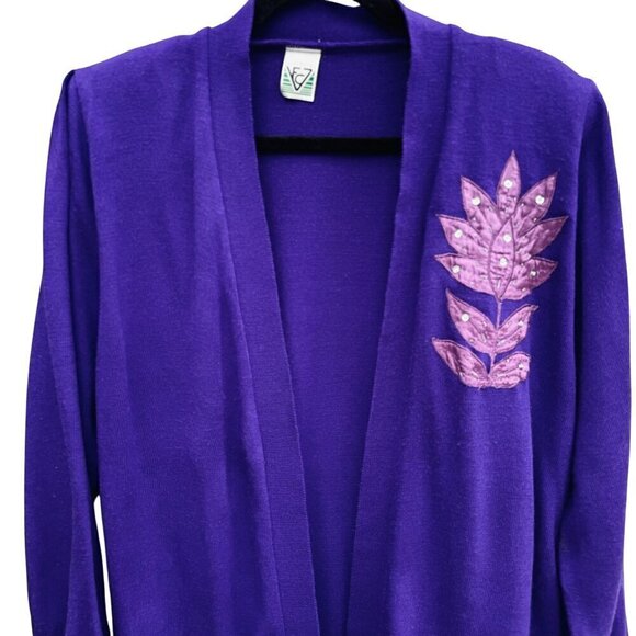 VFC7 Originales Vintage Womens Purple Open Front Embroidered Sequin Cardigan XL - Picture 2 of 12